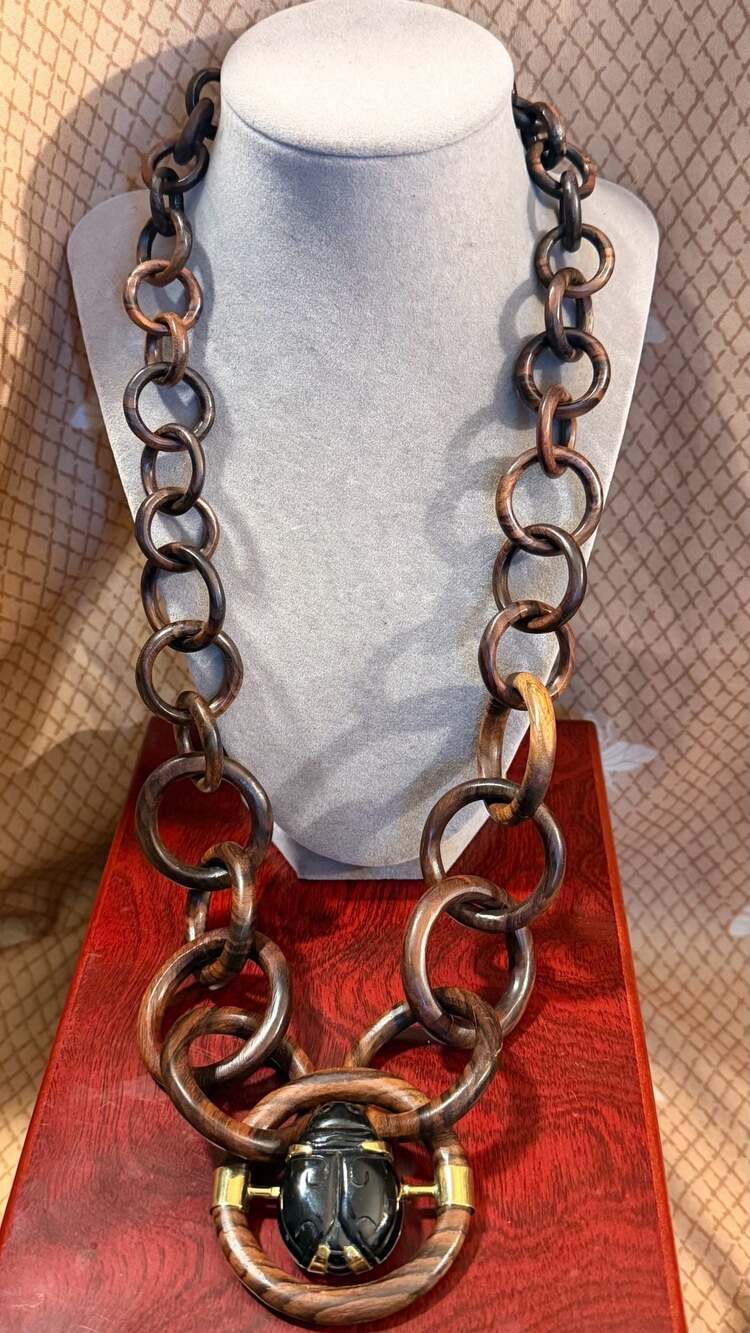 Vintage Multi Hoop  Scarab Pendant Necklace